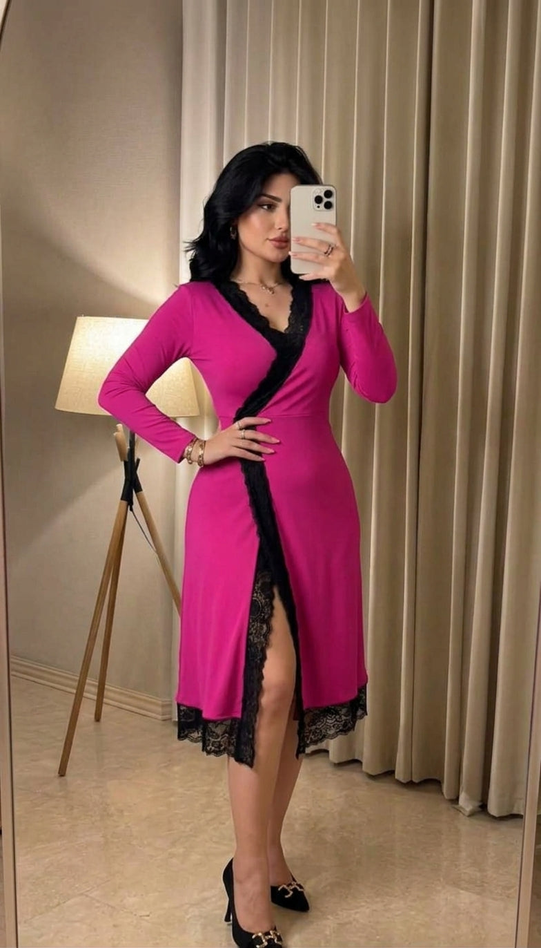 Pyjama Lace Wrap Slit Dress Ref44