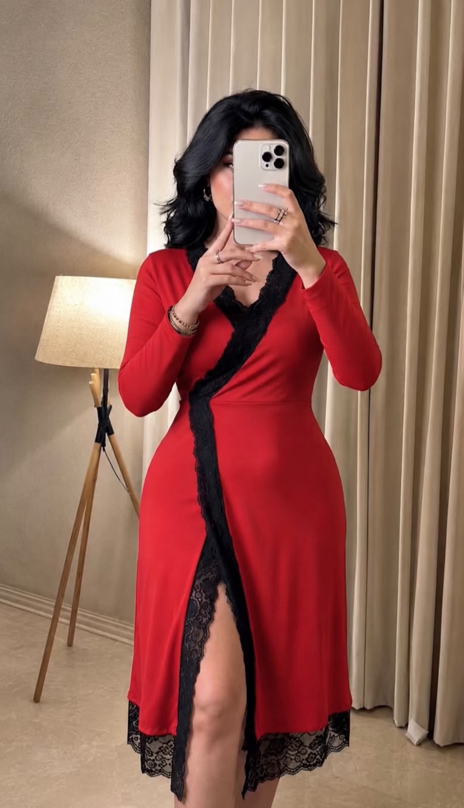 Pyjama Lace Wrap Slit Dress Ref44
