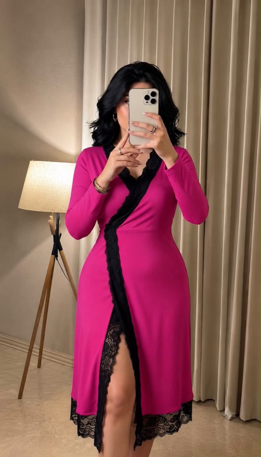 Pyjama Lace Wrap Slit Dress Ref44